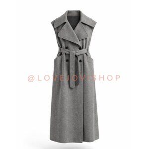 Blazer | Gray Felt Sleeveless Double Breasted Trench Jacket | Classic Layer XXL